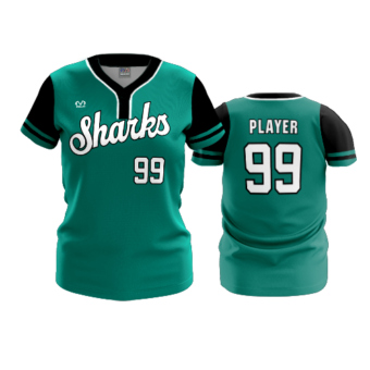3874 WOMENS 2 BUTTON SCOOP NECK COL-SHARKS-BASEBALL-2024-2