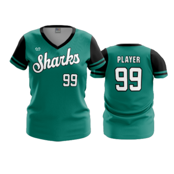 3874 WOMENS V NECK COL-SHARKS-BASEBALL-2024-2