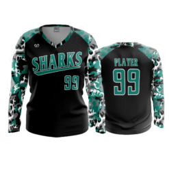 3887 WOMENS V NECK LONGSLEEVE SHARKS-CAMO-1