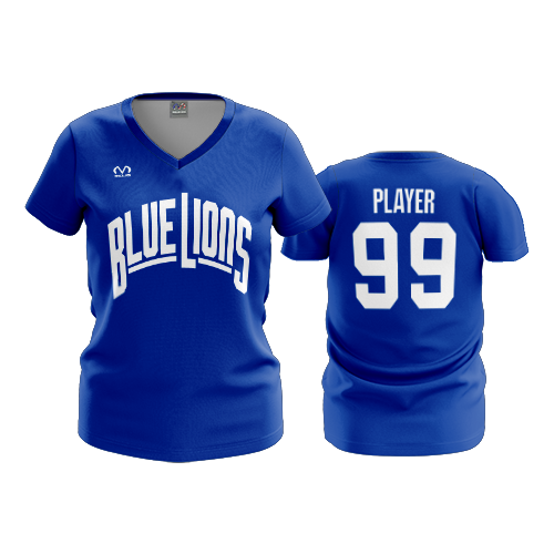 3908 WOMENS V NECK BLUE-LIONS-BBALL