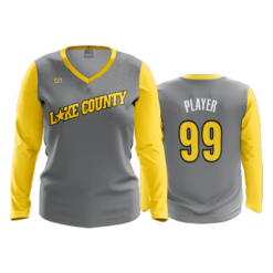 1953 WOMENS V NECK LONGSLEEVE LAKE-COUNTY-STARS-WHITE-GREY