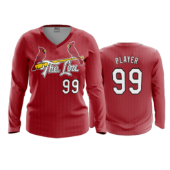 3674 WOMENS V NECK LONGSLEEVE CARDINALS-THE-LOU