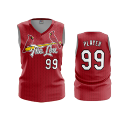 3674 WOMENS V NECK SLEEVELESS CARDINALS-THE-LOU