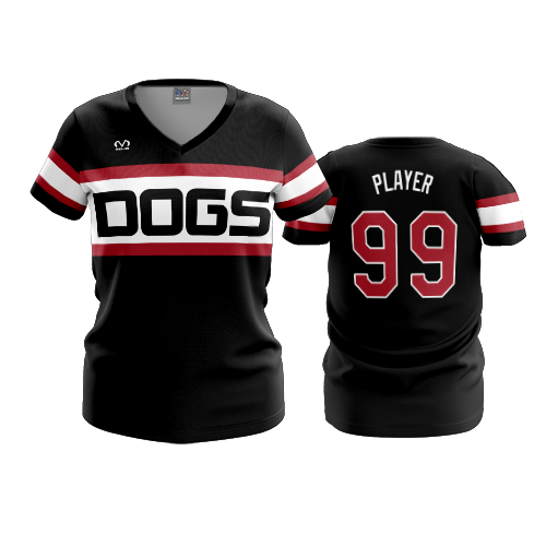 3464 WOMENS V NECK RED-DOGS-1
