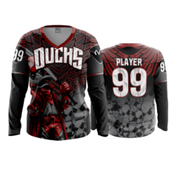 2217 WOMENS V NECK LONGSLEEVE DUCKS-CARD-COL-BLACK-1
