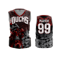 2217 WOMENS V NECK SLEEVELESS DUCKS-CARD-COL-BLACK-1