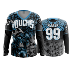 2217 WOMENS V NECK LONGSLEEVE DUCKS-CARD-COL-BLACK-2