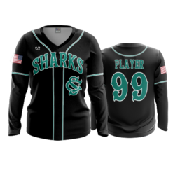3874 WOMENS V NECK LONGSLEEVE SHARKS-BLACK-ADDS