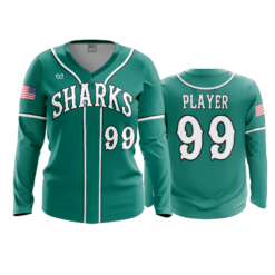 3874 WOMENS V NECK LONGSLEEVE SHARKS-TEAL-ADDONS