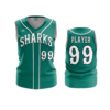3874 WOMENS V NECK SLEEVELESS SHARKS-TEAL-ADDONS