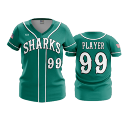 3874 WOMENS V NECK SHARKS-TEAL-ADDONS