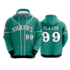 3874 UNISEX FLEECE HOODY SHARKS-TEAL-ADDONS