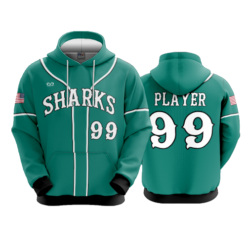 3874 UNISEX FLEECE HOODY SHARKS-TEAL-ADDONS