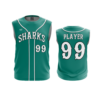 3874 MENS SPORT CREW NECK SLEEVELESS SHARKS-TEAL-ADDONS