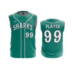 3874 MENS SPORT CREW NECK SLEEVELESS SHARKS-TEAL-ADDONS