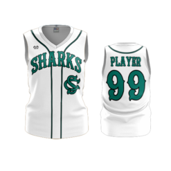 3874 WOMENS V NECK SLEEVELESS SHARKS-WHITE-ADDS