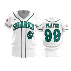 3874 WOMENS V NECK SHARKS-WHITE-ADDS