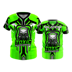 4043 WOMENS 2 BUTTON SCOOP NECK TOXIC-GAMING-2-FLO INK + $5