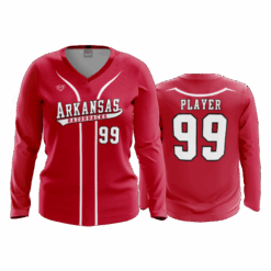 4911 WOMENS V NECK LONGSLEEVE RAZORBACKS-1