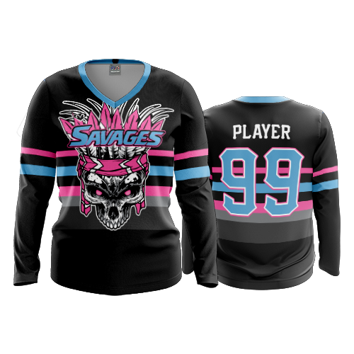 4986 WOMENS V NECK LONGSLEEVE SAVAGES-1