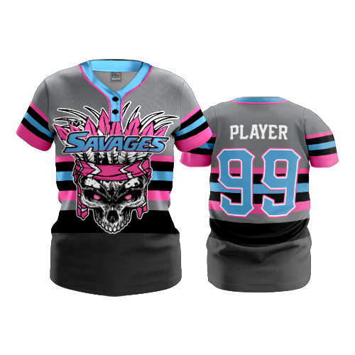 4986 WOMENS 2-BUTTON SCOOP NECK LYCRA MESH SAVAGES-2