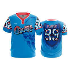 MENS 2-BUTTON SCOOP NECK LYCRA MESH SANDLOT-CHIEFS-1