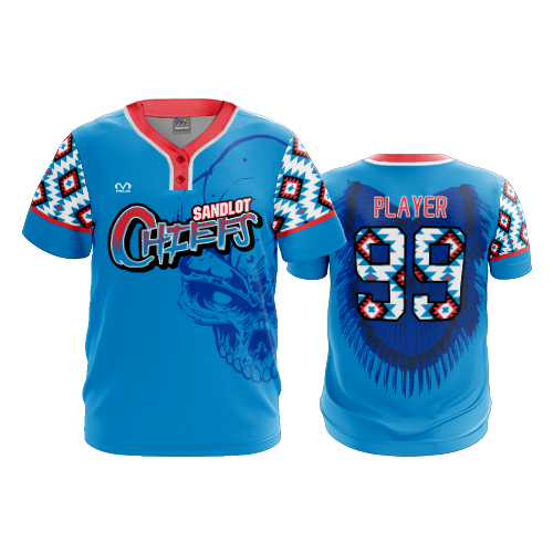 MENS 2-BUTTON SCOOP NECK LYCRA MESH SANDLOT-CHIEFS-1