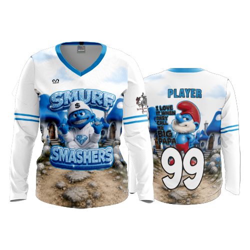 WOMENS V-NECK LONGSLEEVE SMURF-SMASHERS-1