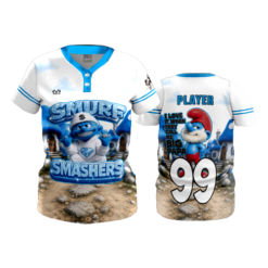 WOMENS 2-BUTTON SCOOP NECK LYCRA MESH SMURF-SMASHERS-1