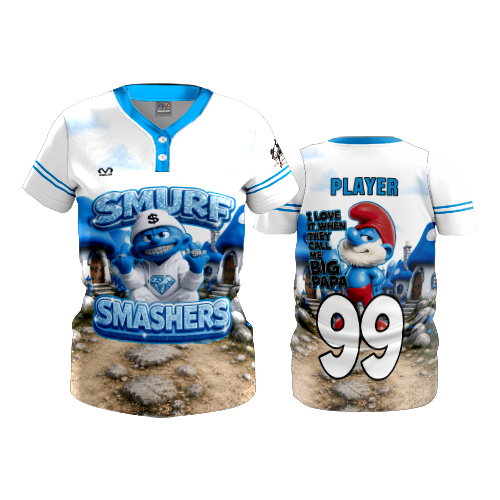 WOMENS 2-BUTTON SCOOP NECK LYCRA MESH SMURF-SMASHERS-1