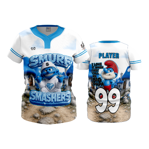 WOMENS NO BUTTON SCOOP NECK SMURF-SMASHERS-1