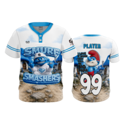 MENS 2-BUTTON SCOOP NECK LYCRA MESH SMURF-SMASHERS-1