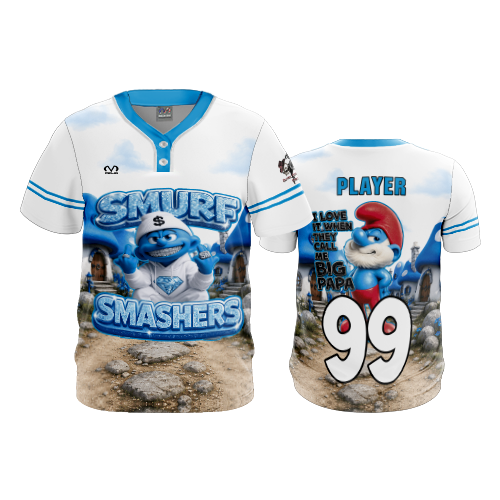 MENS 2-BUTTON SCOOP NECK LYCRA MESH SMURF-SMASHERS-1