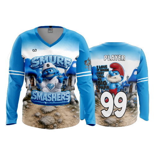 WOMENS V-NECK LONGSLEEVE SMURF-SMASHERS-2