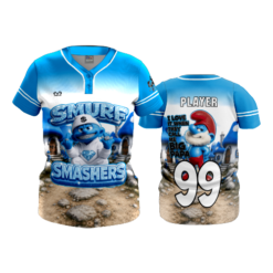 WOMENS 2-BUTTON SCOOP NECK LYCRA MESH SMURF-SMASHERS-2