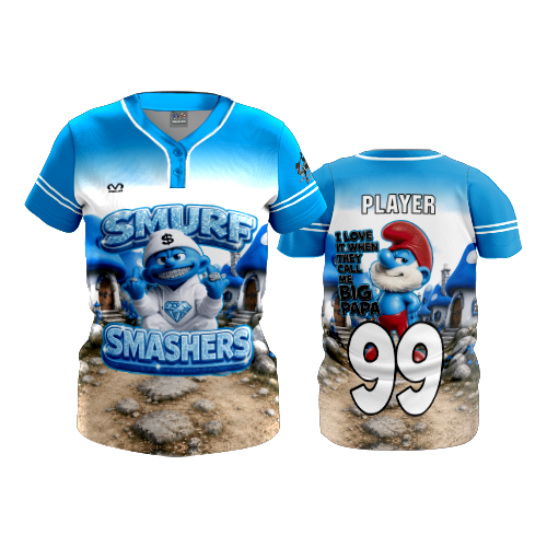 WOMENS 2-BUTTON SCOOP NECK LYCRA MESH SMURF-SMASHERS-2