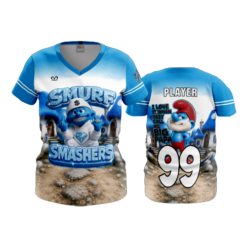 WOMENS V-NECK SMURF-SMASHERS-2