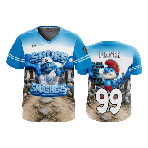 MENS SPORT V-NECK SMURF-SMASHERS-2