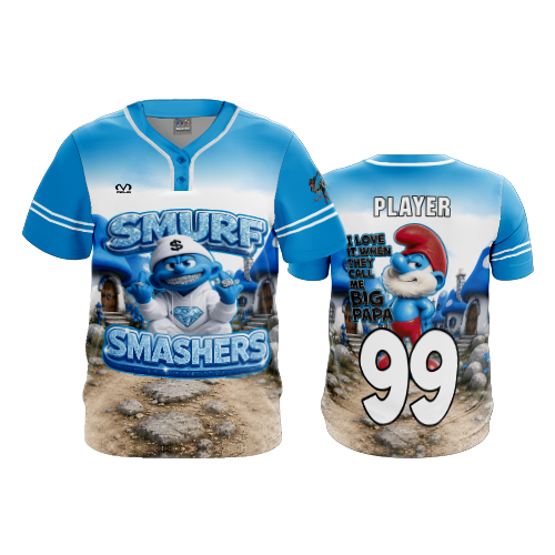 MENS 2-BUTTON SCOOP NECK LYCRA MESH SMURF-SMASHERS-2